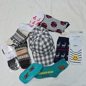 Flannel Cap And 9 Pair Socks